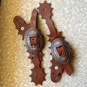 Western Handmade Leather Spur Straps; Copper Buckle